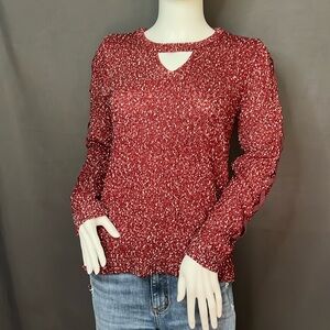 Rock & Republic - M - Red Keyhole V-Neck Sweater with Crossing Ribbon